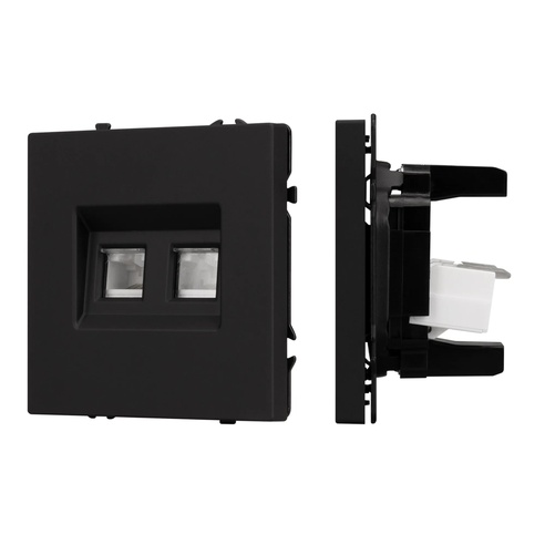 Механизм сдвоенной телефонной розетки SCT-NOBE-MTL2-SFPL-BK (RJ-11, 4C) (Arlight, Черный оникс)