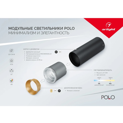 Буклет-открытка МОДУЛЬНЫЕ СВЕТИЛЬНИКИ POLO. 2021 (Arlight, -)