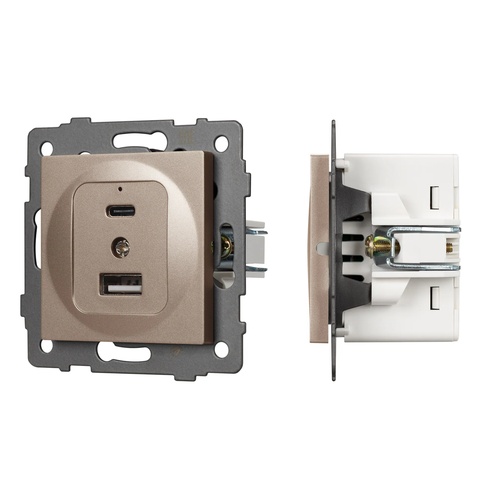 Механизм USB розетки SCT-MUAC-PL-GD-V (5V, 3A, QC4) (Arlight, -)