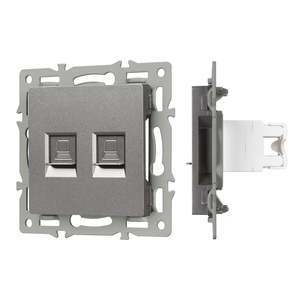 Механизм компьютерной розетки двойной SCT-MPC2-PL-GR (RJ-45, CAT6) (Arlight, -)
