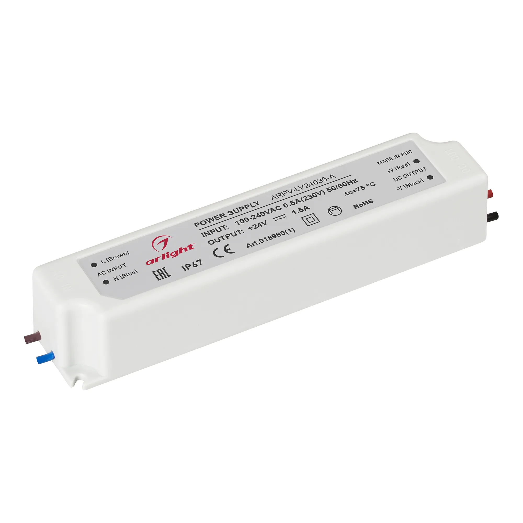 Блок питания ARPV-LV24035-A (24V, 1.5A, 35W) (Arlight, IP67 Пластик, 3 года) - изображение товара