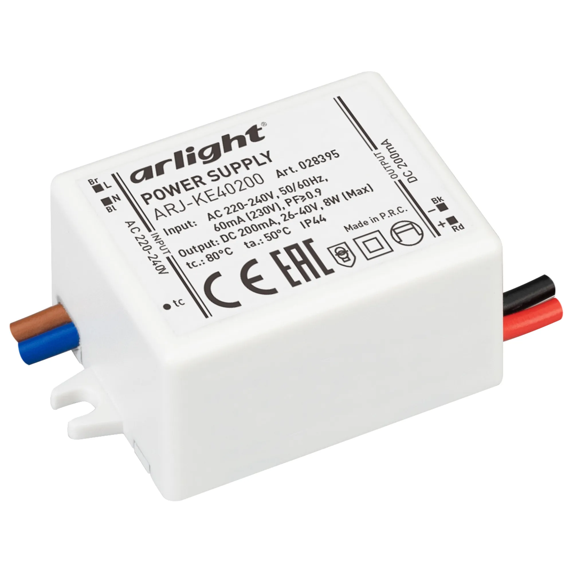 Блок питания ARJ-KE40200 (8W, 200mA, PFC) (Arlight, IP44 Пластик, 5 лет) - изображение товара