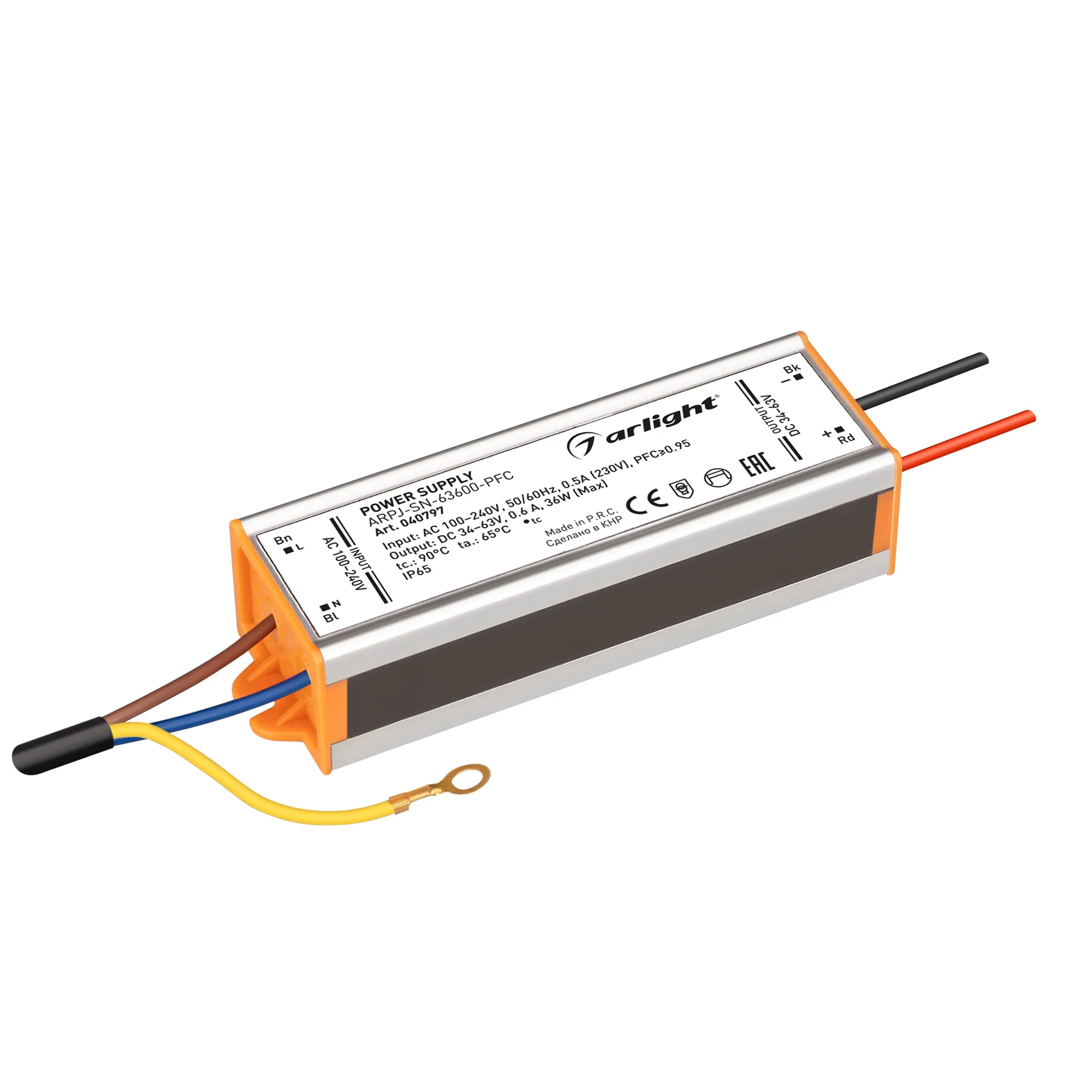 Блок питания ARPJ-SN-63600-PFC (36W, 34-63V, 600mA) (Arlight, IP65 Металл, 3 года) - изображение товара