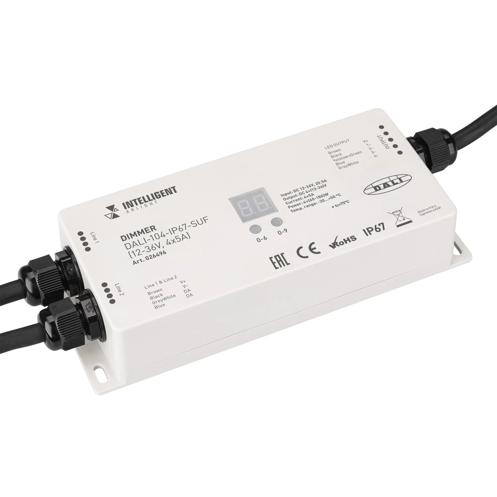 INTELLIGENT ARLIGHT Диммер DALI-104-IP67-SUF (12-36V, 4x5A) (IARL, IP67 Пластик, 3 года) - изображение товара