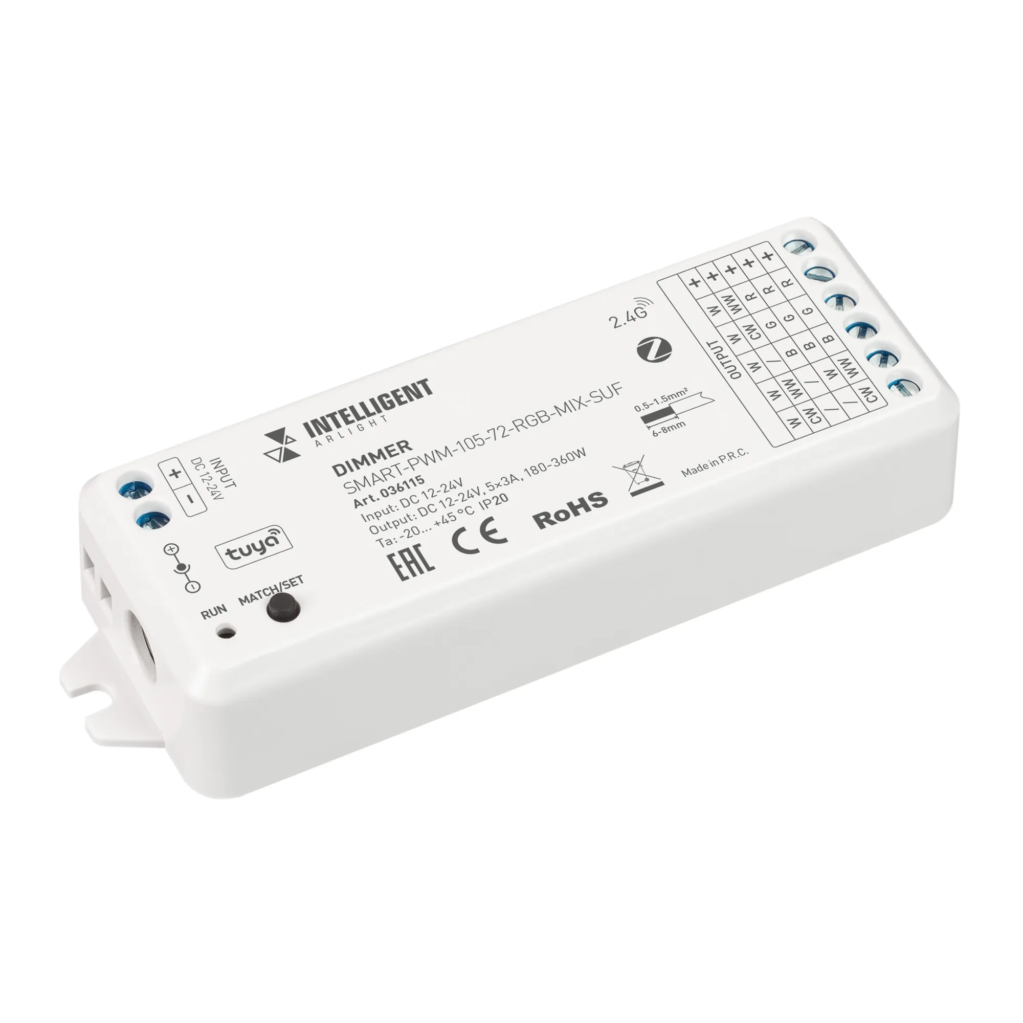 INTELLIGENT ARLIGHT Диммер SMART-PWM-105-72-RGB-MIX-SUF (12-24V, 5x3A, ZB, 2.4G) (IARL, Пластик) - изображение товара