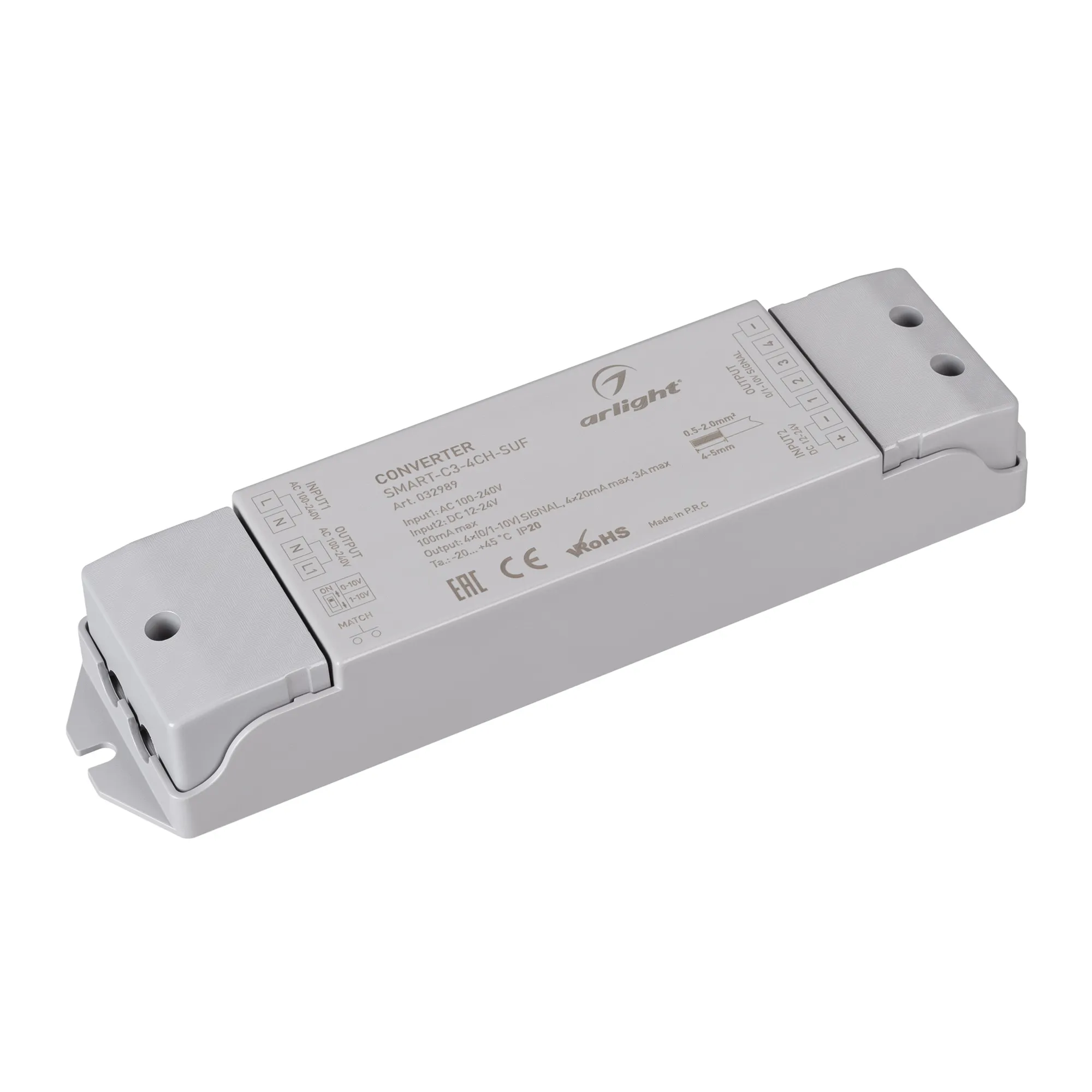 Конвертер SMART-C3-4CH-SUF (12-24V, RF-0/1-10V, 2.4G) (Arlight, IP20 Пластик, 5 лет) - изображение товара