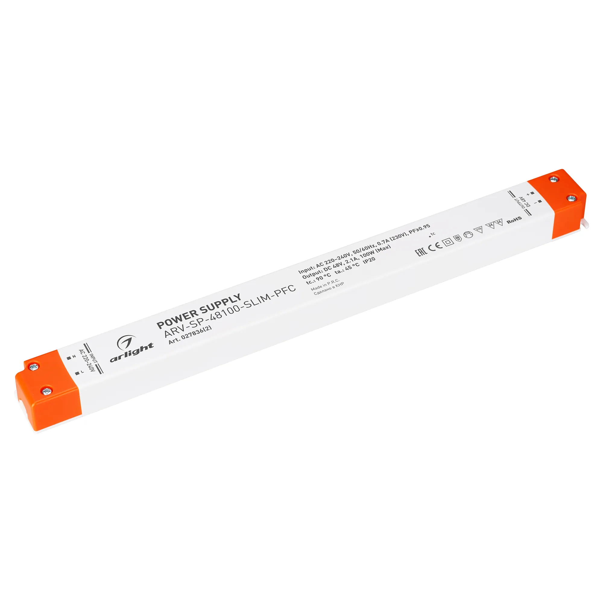 Блок питания ARV-SP-48100-SLIM-PFC (48V, 2.1A, 100W) (Arlight, IP20 Пластик, 5 лет) - изображение товара