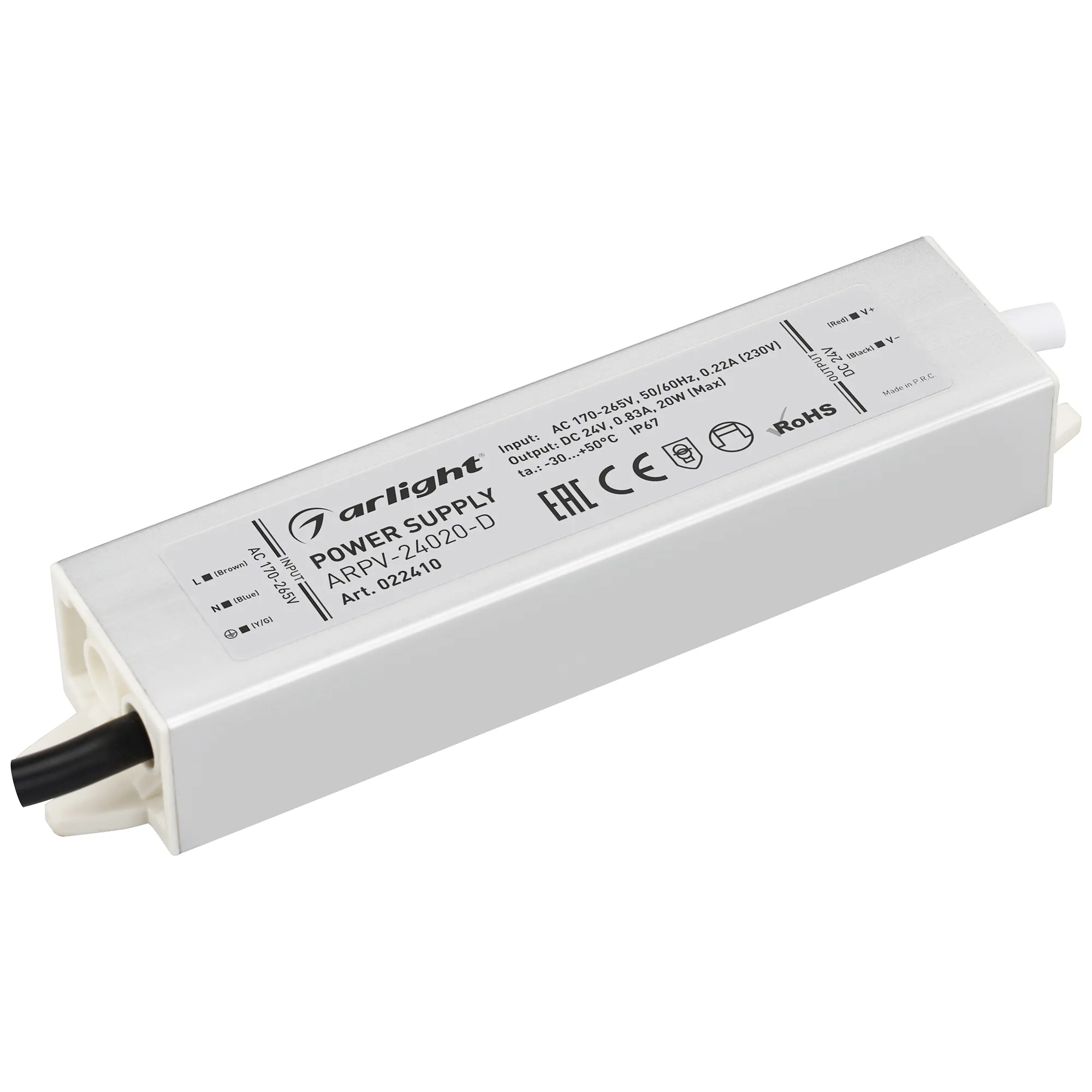 Блок питания ARPV-24020-D (24V, 0.8A, 20W) (Arlight, IP67 Металл, 3 года) - изображение товара