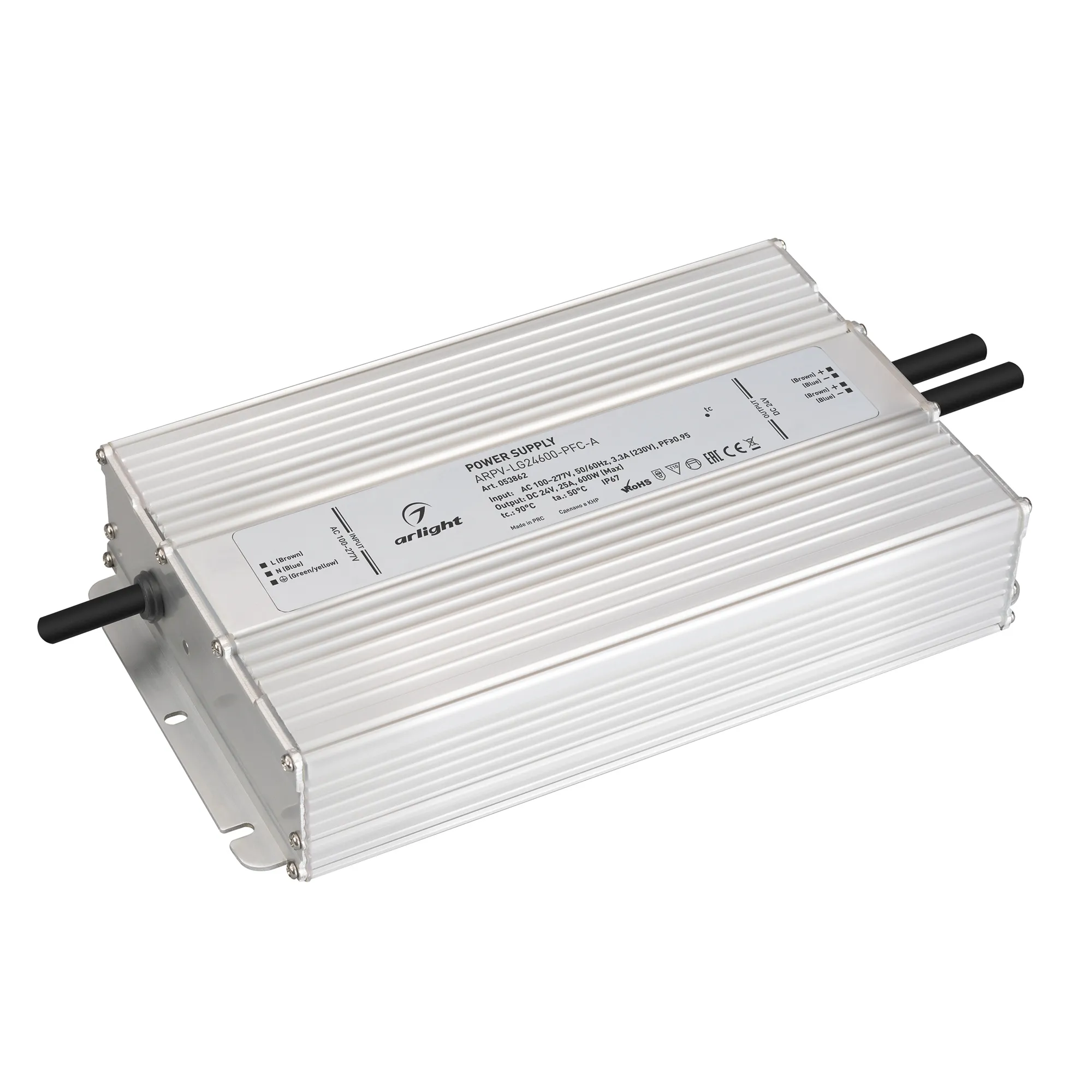 Блок питания ARPV-LG24600-PFC-A (24V, 25A, 600W) (Arlight, IP67 Металл, 5 лет) - изображение товара