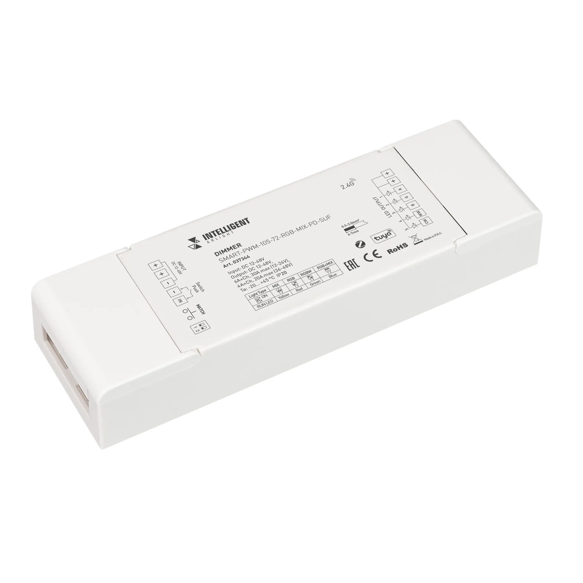 INTELLIGENT ARLIGHT Диммер SMART-PWM-105-72-RGB-MIX-PD-SUF (12-48V, 5x6A, ZB, 2.4G) (IARL, IP20 Пластик, 5 лет) - изображение товара