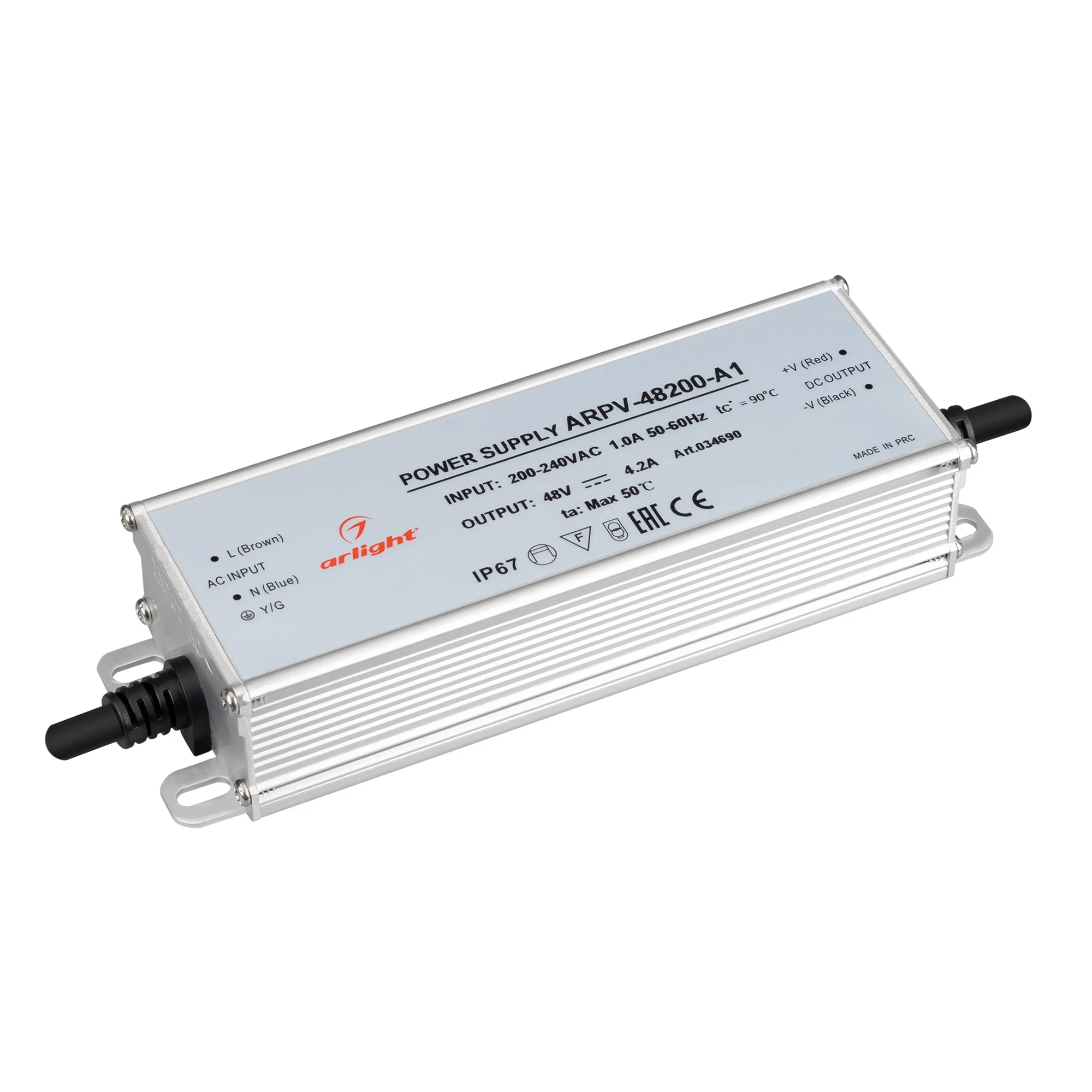 Блок питания ARPV-48200-A1 (48V, 4.2A, 200W) (Arlight, IP67 Металл, 3 года) - изображение товара