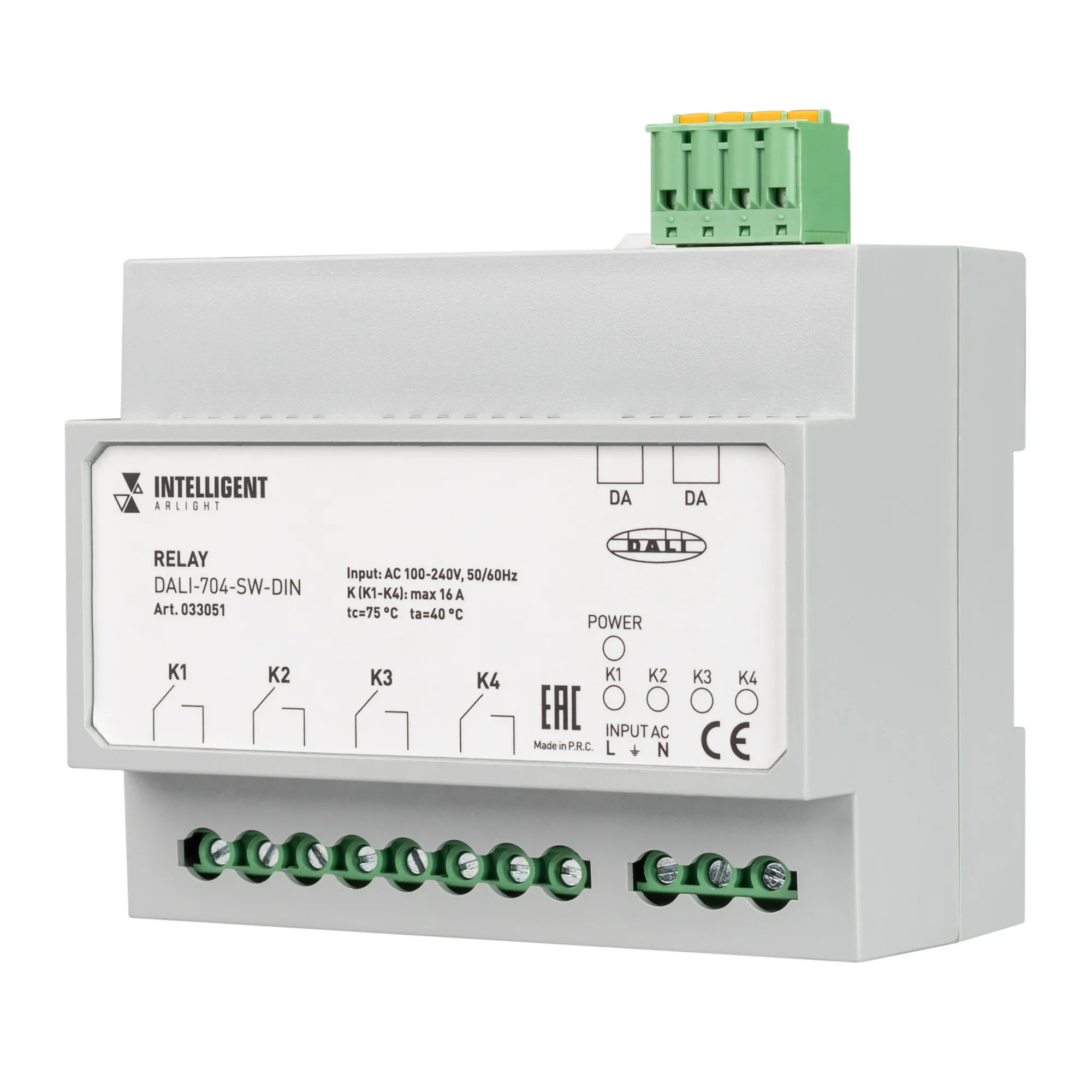 INTELLIGENT ARLIGHT Релейный модуль DALI-704-SW-DIN (BUS, 4х16A) (IARL, IP20 Пластик, 3 года) - изображение товара