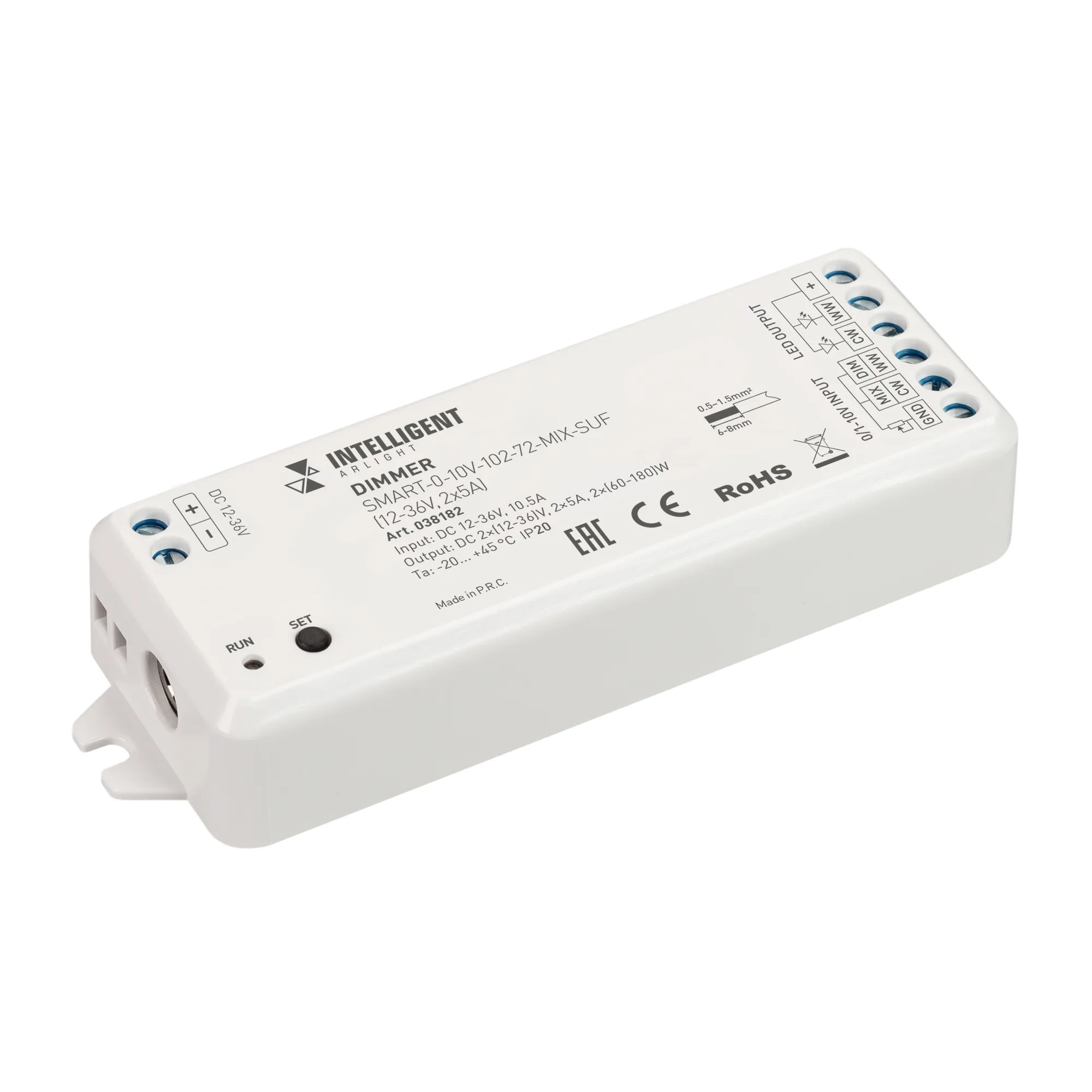 INTELLIGENT ARLIGHT Диммер SMART-0-10V-102-72-MIX-SUF (12-36V, 2x5A) (IARL, IP20 Пластик, 5 лет) - изображение товара