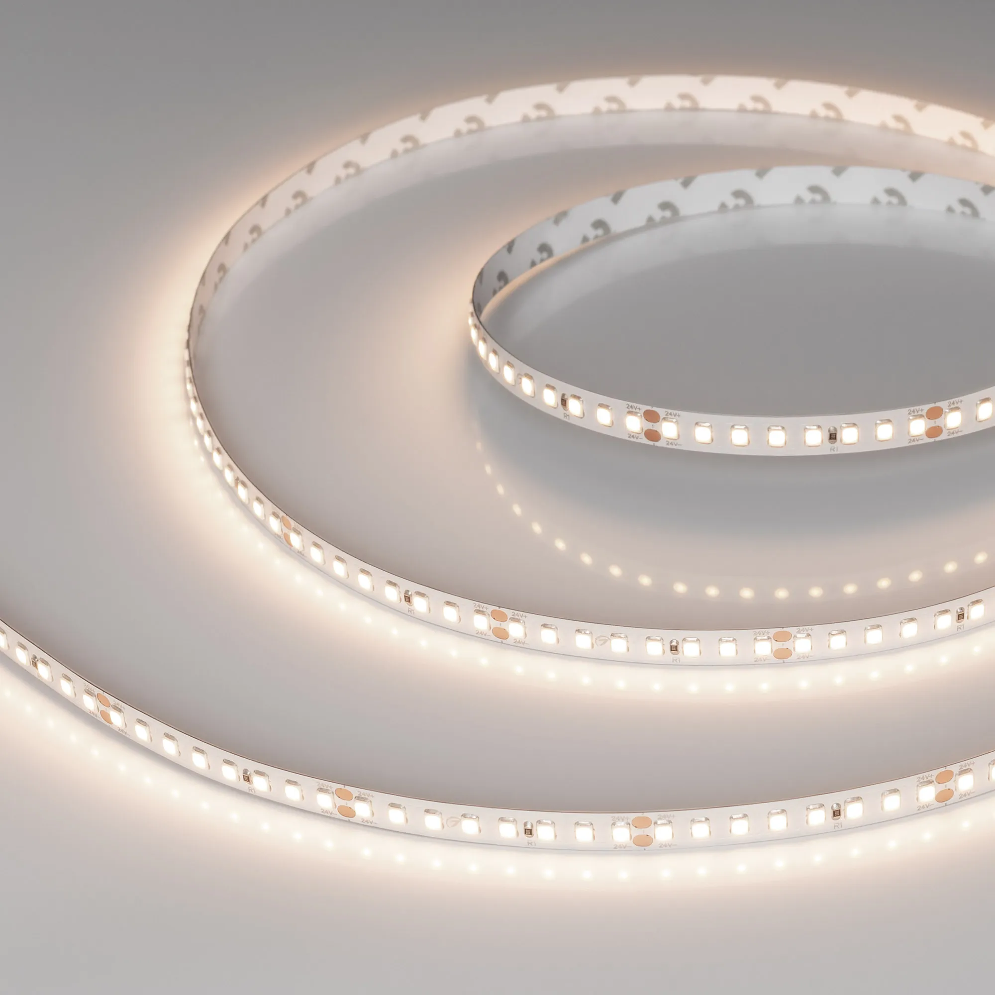 Лента светодиодная RT-A160-8mm 24V Warm3500 (12 W/m, IP20, 2835, 50m) (Arlight, высок.эфф.150 лм/Вт) - изображение товара